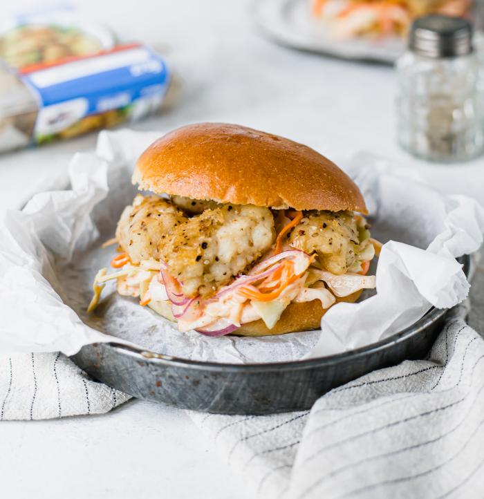 Salt and Pepper Squid Burgers with Spicy Slaw